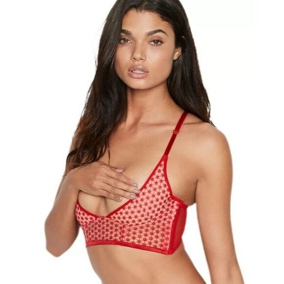 VICTORIA’S SECRET Women's Red Luxe Starbust Lined Quarter Cup Underwire Bustier - Picture 1 of 4